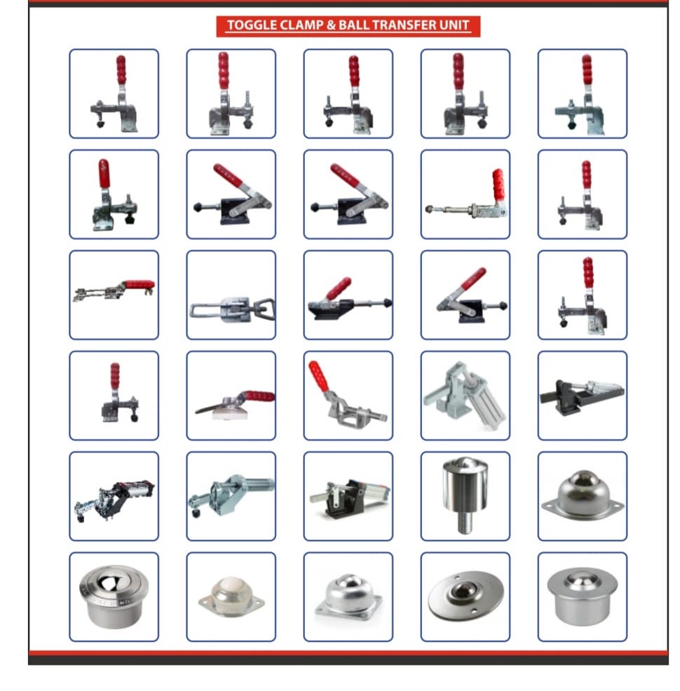 Werkon toggle clamps and ball transfer units - horizontal, vertical, push-pull, latch-type, pneumatic