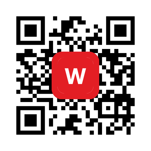 Black QR code with red logo plate